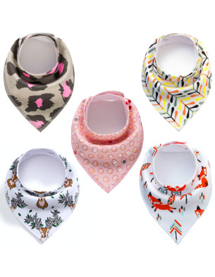SET 2 Girls 5 Baby Bibs Bandana Handkerchief for Infant Drooling Teething Super Absorbent Bibs Age 0-24M